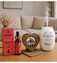 NYORA Kişiye Özel Ahşap Kalp Çerçeve Meow Temalı H2O Hava Nemlendirici Cihaz Japon Kirazı Çiçeği Kokulu 20 Ml Damlalıklı Aroma Terapi Esansiyel Yağ