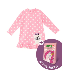 Ayıcık Kız Bebek Puantiyeli Pembe Elbise