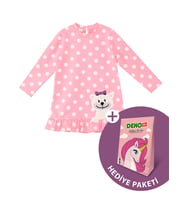 Ayıcık Kız Bebek Puantiyeli Pembe Elbise