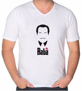 BK Gift Baba Godfather Tasarımlı V Yaka Tişört-12 (Beyaz)