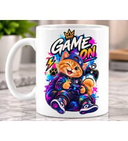 Game On Yazılı Oyuncu Kedi Desenli Hediyelik Porselen Kupa Bardak
