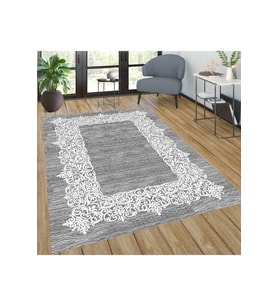 Rovigo Home Dijital Baskı Yıkanabilir Kaymaz Taban Salon Halısı RVG0580-SD607 (Gri)