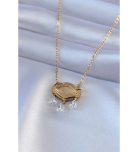 316L Çelik Gold Renk Lotus Model Zirkon Taşlı Kadın Kolye 5886 - SSSSSS9847-5995
