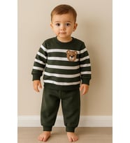 ERKEK BEBEK ÇOCUK 3 İPLİK , İÇİ ŞARDONLU KIŞLIK ALT ÜST TAKIM (Haki)