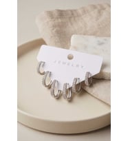 Gümüş Renk Zirkon Taşlı Pirinç Oval Kare Model Kadın Küpe Seti 5886