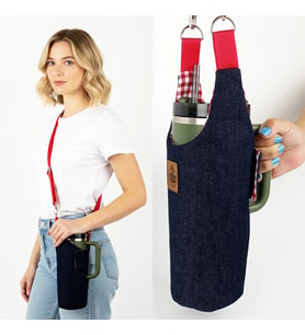 Woodycord El Yapımı Kot Matara Termos Kılıfı Kulplu Model Quencher Pipetli 1,18 (Çok Renkli)