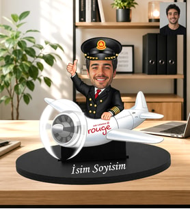 Kişiye Özel Pilot Biblo – Karikatürlü Uçak Temalı Figür – Fotoğraflı İsim Yazılı Hediye Pilot Karikatürlü Ahşap Biblo – Uçak Temalı Masaüstü İsimlik Pilota Hediye Havacı Tasarımlı