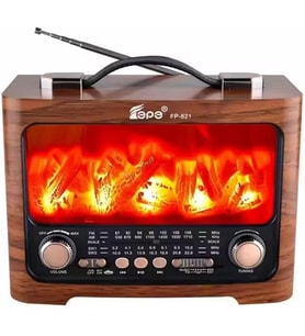 Nostaljik Şömine Görünümlü Radyo - Ahşap Tasarım Taşınabilir Bluetooth Hoparlör