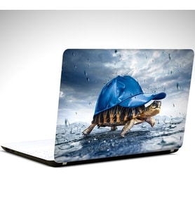 Mavi Şapkalı Kaplumbağa Laptop Sticker 12 İnch (29X24CM)