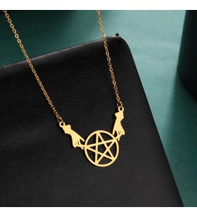 Altın Kaplama Sihirli Astrolabe Eller Pentagram Gümüş Kolye