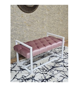 Beyaz Boyalı Metal 80 cm Puf Bench - Antre Puf - Hol Bench - Puf - Oturak - Bench Pembe Renk 90 x 45 Boyut/Ebat (Çok Renkli)