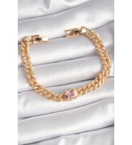 Pirinç Gold Renk Pembe Kare Zirkon Taşlı VIP Seri Kadın Bileklik