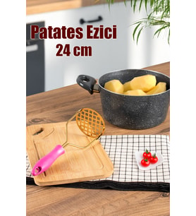 Patates Ezici Paslanmaz Metal Patates Ezici Püre Yapıcı Renkli Patates Ezeceği 24cm - Fuşya