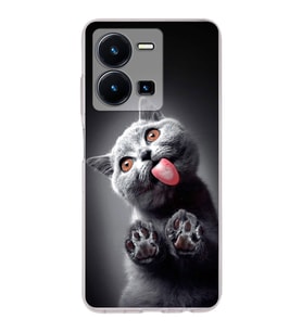 PrintiFy Vivo Y22s ile Uyumlu Kedi 2 Kamera Korumalı Şeffaf Kılıf