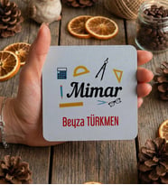 Kişiye Özel Mimar Bardak Altlığı  Hediyesi (Beyaz)