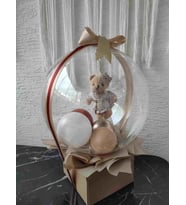 Büyülü Balon-Kız Ayıcık Balon Yıldönümü Doğum - Sevgililer Günü Yenidoğan Balonlu Hediye Kutusu (Sahra Beji)