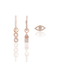 Gümüş rose zirkon taşlı kombin üçlü küpe seti SGTL11793ROSE