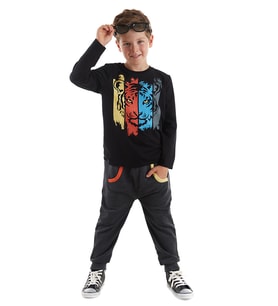 Kaplan Erkek Çocuk T-shirt Pantolon Takım (Siyah)
