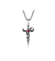 Gotik Witchcraft Haç Vintage Ejder Kanatlı Zirkon Taş 316L Çelik Unisex Paslanmaz Kolye (Gümüş)