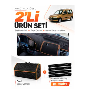 CITROEN BERLİNGO M49 (1996-2001) Uyumlu Torpido Örtüsü + Deri Bagaj Çantası + Sticker Seti - Siyah Kahverengi