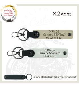 Maceracı Erkeklere, İsim Plaka ve 0 Rh (-) Kan Grubu Yazılı x2 Hediye Anahtarlık, Beyaz-S Kahve-Laci (Çok Renkli)