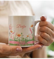 BK Gift Kişiye Özel İsimli Çiçek Tasarımlı Beyaz Kupa Bardak- 14, Arkadaşa Hediye, Sevgiliye Hediye, Doğum Günü Hediyesi