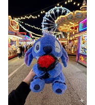 Gül tutan sevimli stitch 30 cm peluş stitch sevgiliye hediye (Mavi)