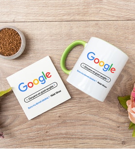Kişiye Özel Google Tasarım Esprili Yeşil Kupa ve Bardak Altlığı