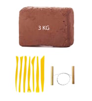 Kahve Çamur Kırmızı Kil Seramik Hamuru 3 kg Plastik Ebeşuar Seti 7 Parça Çamur Kesme Teli