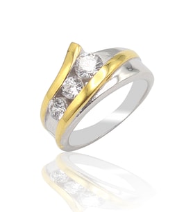 Kristal Kesim Gold Kaplama 925 Ayar Gümüş Üçtaş Yüzük 201022857