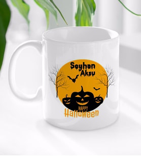 BK Gift Kişiye Özel Happy Halloween Tasarımlı Beyaz Kupa Bardak-3