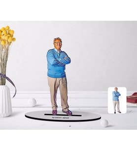 BK Gift Kişiye Özel Tam Boy Büyükbaba Karikatürlü Ahşap Biblo Model-1 (Beyaz)