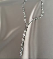 Beyaz Dikdörtgen Taşlı Y Kolye (Gümüş)