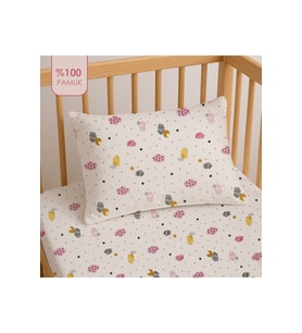 %100 Pamuklu Bebek Lastikli Çarşaf 70x130+20 + Bebek Yastık Kılıfı 35x45