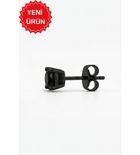 925 Ayar Gümüş Siyah Rodajlı 4 mm Zirkon Taşlı Tektaş Erkek Küpe (1 Adet)