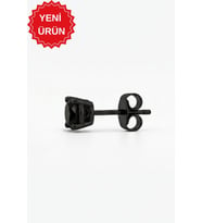 925 Ayar Gümüş Siyah Rodajlı 4 mm Zirkon Taşlı Tektaş Erkek Küpe (1 Adet)