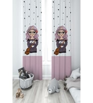 MEKTA HOME BEBEK VE ÇOCUK ODASI Çantalı Kız Desenli 2 Kanat Fon Perde
