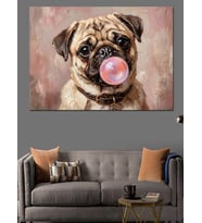 Sakız Şişiren Sevimli Pug Köpek Dekoratif Kanvas - Mdf Ahşap Tablo