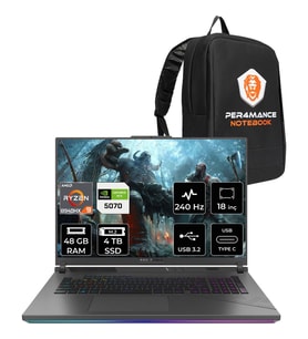 Asus Rog Strix G18 Ryzen 9 8940HX RTX 5070 8GB Gaming Laptop 48GB RAM 4TB SSD 18" QHD+ 240Hz FreeDOS + Per4 Çanta G814PPS9002P330