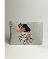 Krem Frida Kahlo Clutch Çanta