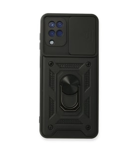 Samsung Galaxy A22 Kılıf Pars Lens Yüzüklü Silikon - Siyah