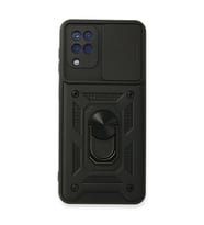 Samsung Galaxy A22 Kılıf Pars Lens Yüzüklü Silikon - Siyah