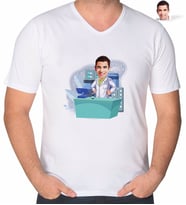 BK Gift Kişiye Özel Erkek Eczacı Karikatürlü V Yaka Tişört-4 (Beyaz)