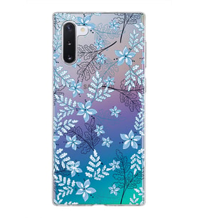 Samsung Galaxy Note 10 Kapak Floral Mavi Tasarımlı Şeffaf Silikon Kılıf
