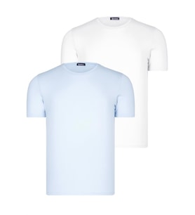 İKİLİ SET T8569 DEWBERRY BİSİKLET YAKA ERKEK T-SHIRT-MAVİ-BEYAZ (Karışık)