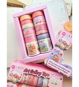 Art Vintage Washi Tape Bant Yapışkanlı Maskeleme Kağıdı Desenli Bant 12'li - Pembe Van Gogh Tabloları