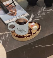 BK Gift Kişiye Özel Retro Motif Tasarımlı Doğal Ahşap Tabaklı Türk Kahvesi Fincanı Sunum Seti Model 7
