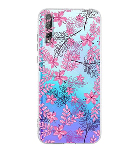 Huawei P Smart s  Kamera korumalı Kapak Floral Pembe Tasarımlı  Şeffaf Kılıf