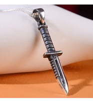 Gümüş Bıçak Figürlü Erkek Kolye 925 Ayar Gümüş Rambo Bıçağı Figürlü Kolye