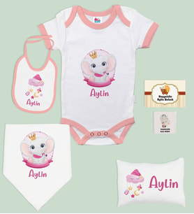 BK Kids Kişiye Özel İsimli 6 Parça Pembe Bebek Body Zıbın Battaniye ve Yastık Hediye Seti, Yeni Doğan Bebek Giyim Hediyesi-3